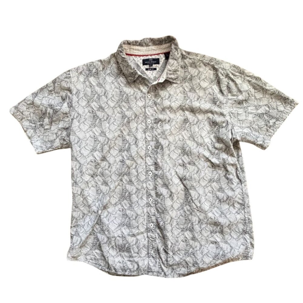 Michael Brandon Mens Slim Fit Short Sleeve Button Front Shirt-White/Black-GUC